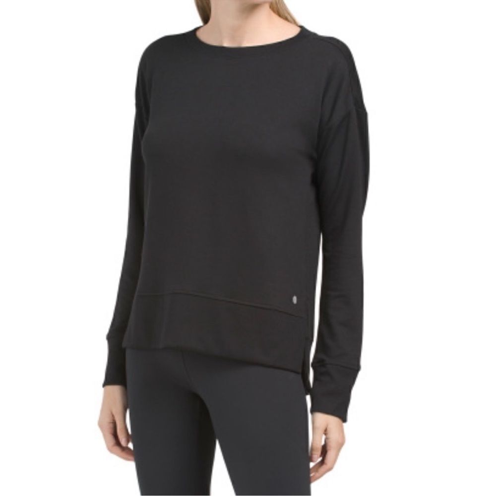 apana L Black Yoga Lifestyle Crewneck High Low Sweatshirt Pullover